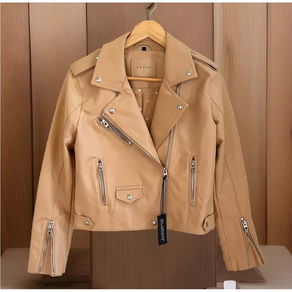 Blank NYC Butterscotch Faux Leather Cropped Moto Jacket NWT Size Small - Picture 2 of 13